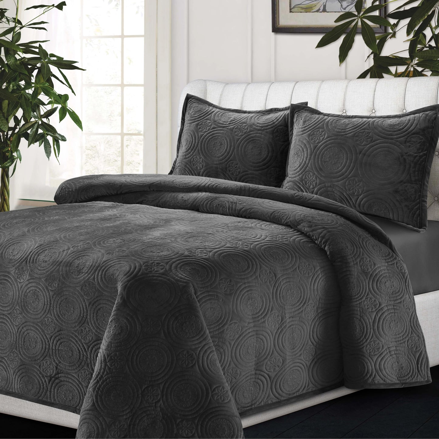 Capri Medallion Velvet Oversized Solid Quilt Set