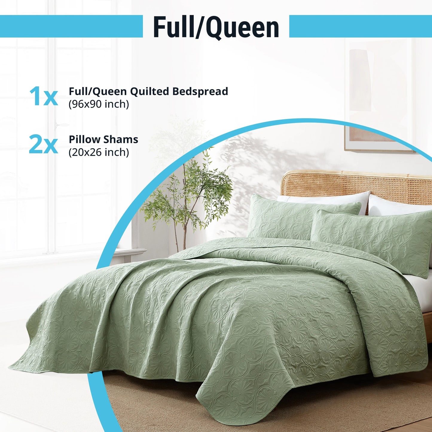 HLC.ME Benji - 3 Piece Size Quilt Set, Lightweight Bedspread Coverlet Set