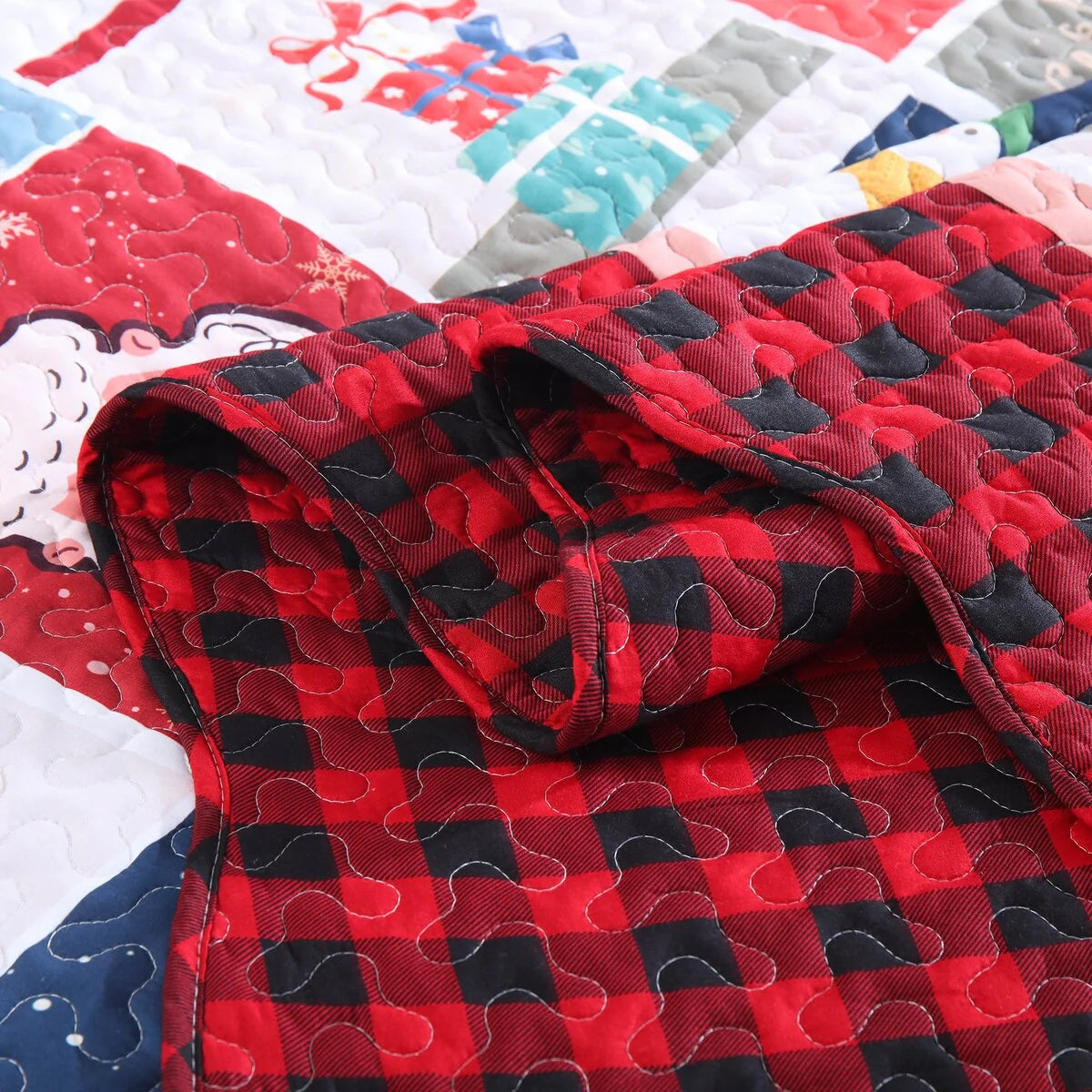 MarCielo 3 Pcs Festive Christmas Quilt Bedspread Set Holiday Bedding C104