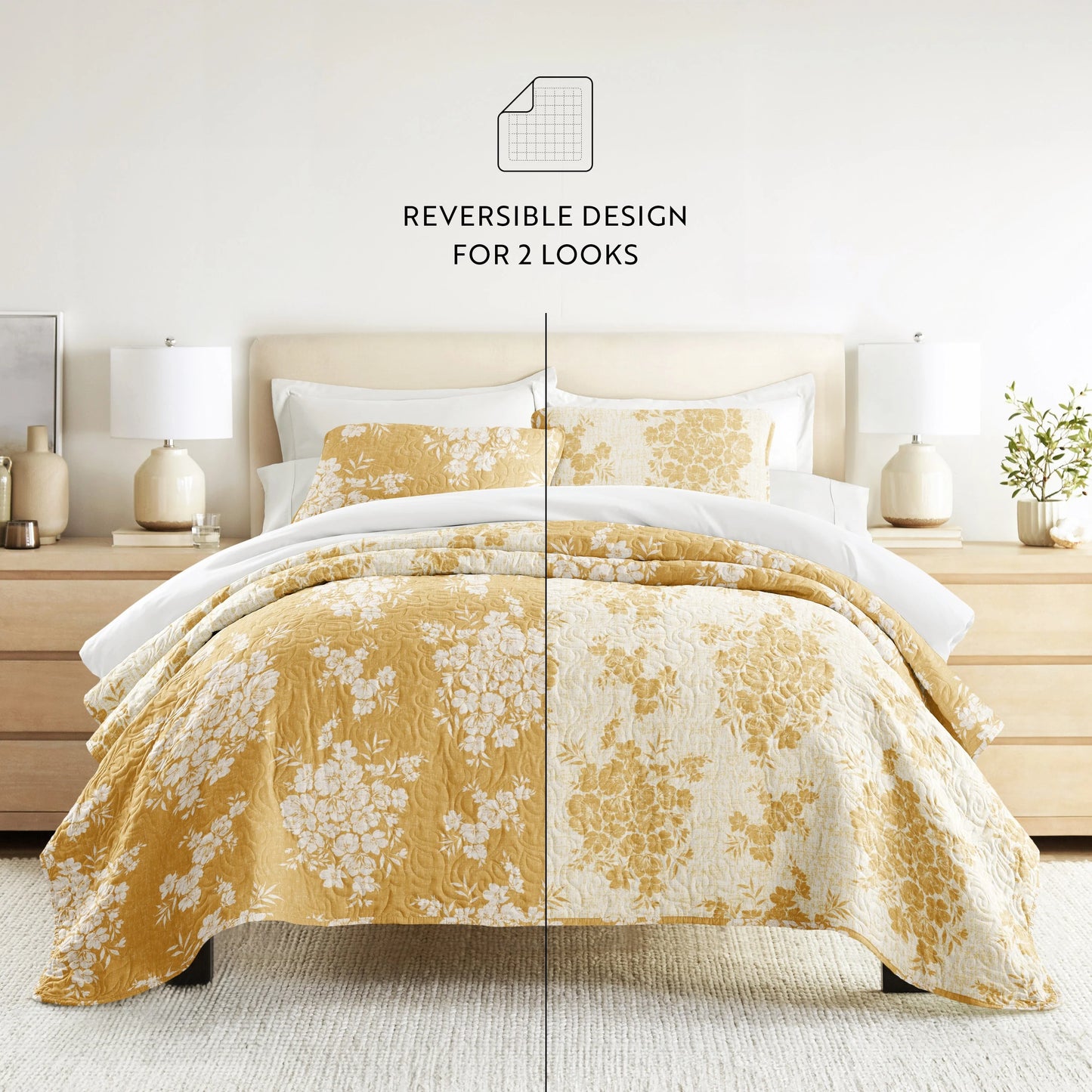Becky Cameron All Season 3 Piece Distressed Bouquet Reversible Quilt Set
