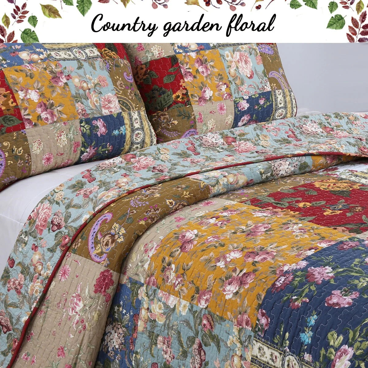 Porch & Den Arbordale Floral Patchwork Cotton 3-piece Reversible Quilt Bedding Set