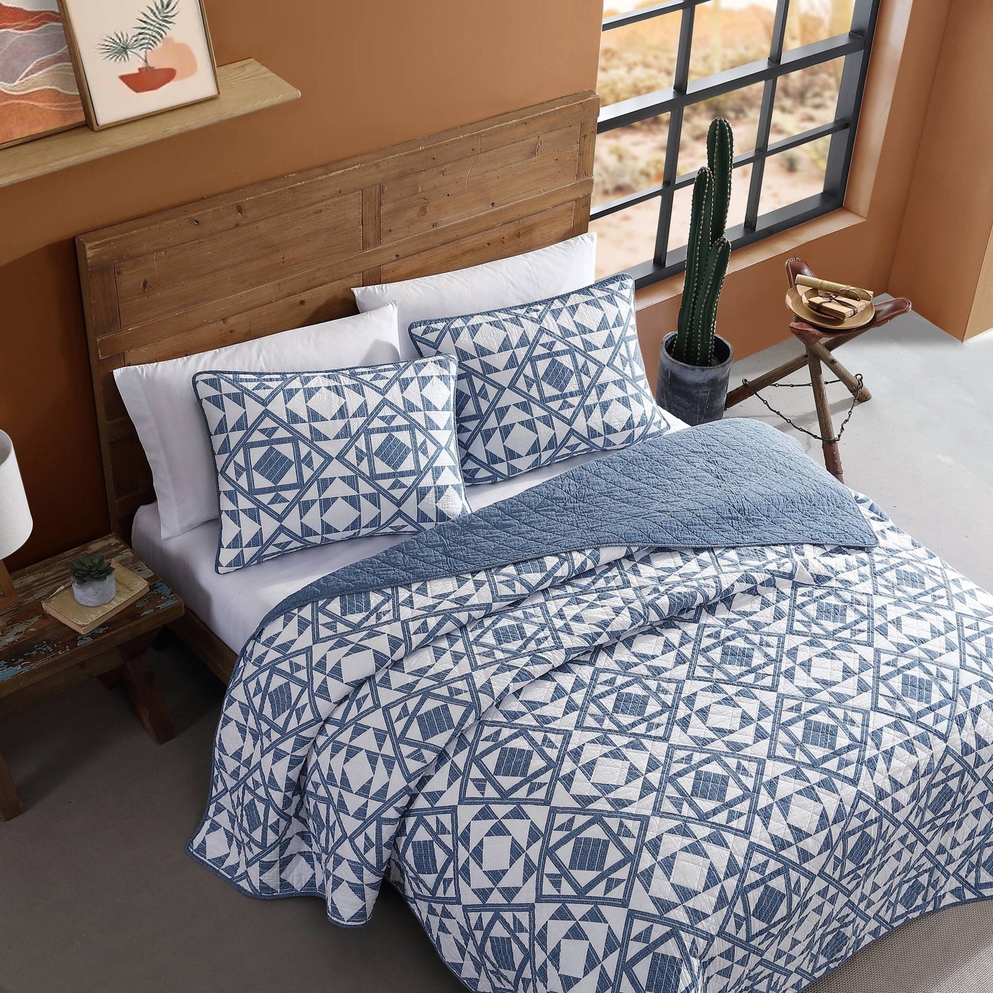 Wrangler Phoenix Patchwork Navy Cotton Quilt Set