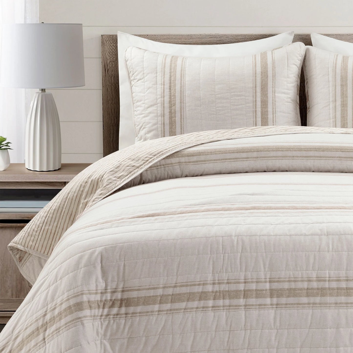 Lush Decor Farmhouse Stripe 3 Piece Quilt Set