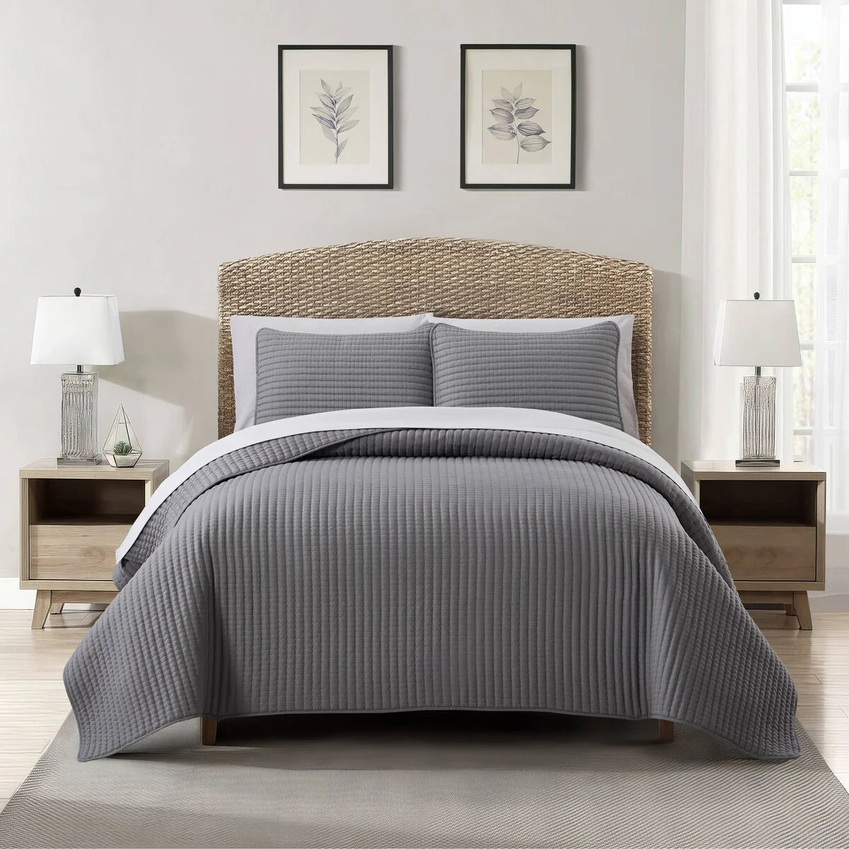 Nanshing Cassidy 7 Piece Solid Color Waffle Quilt Set