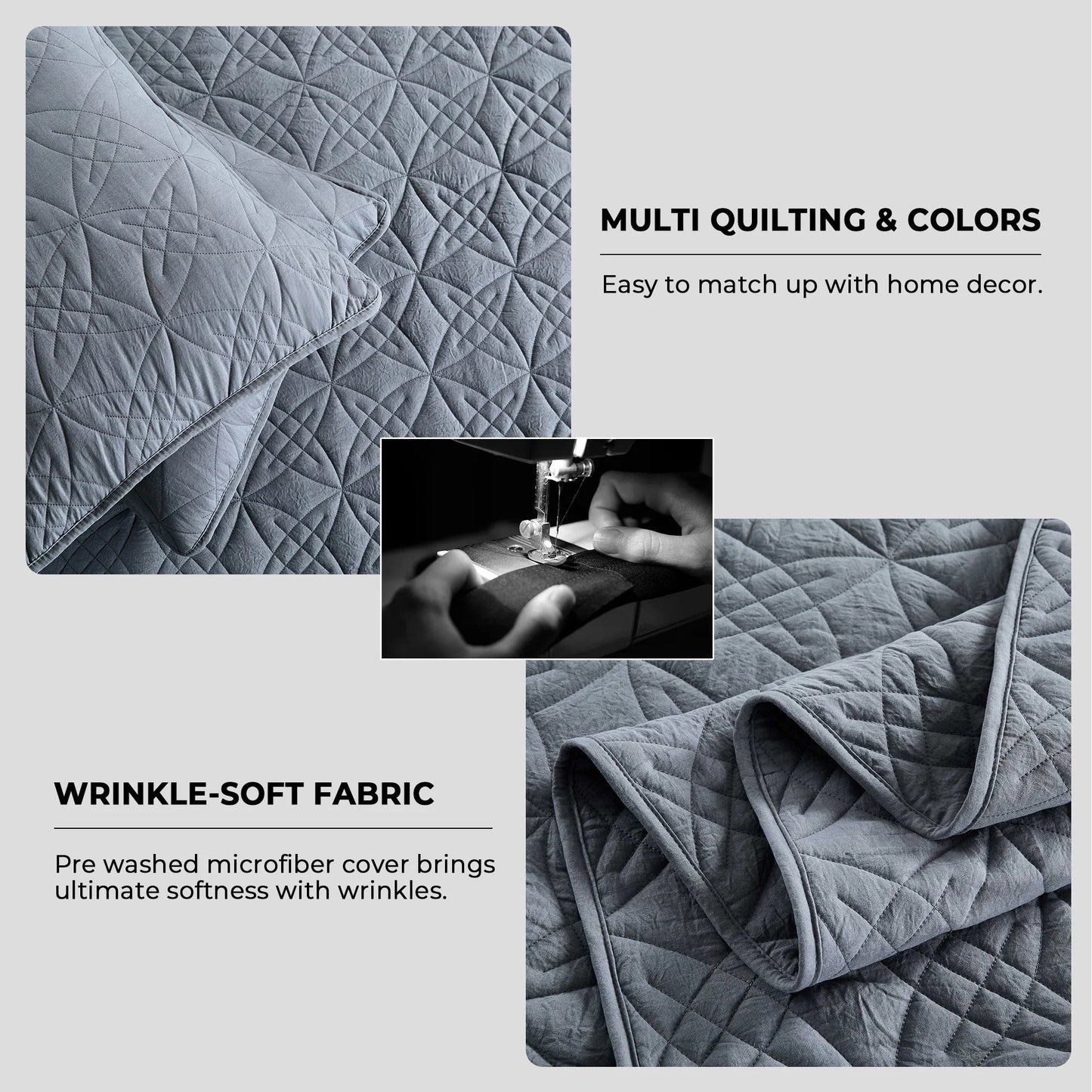 3-Piece Reversible Ultra Lighweight Coverlet Premium Microfiber Bedspread Quilt Set