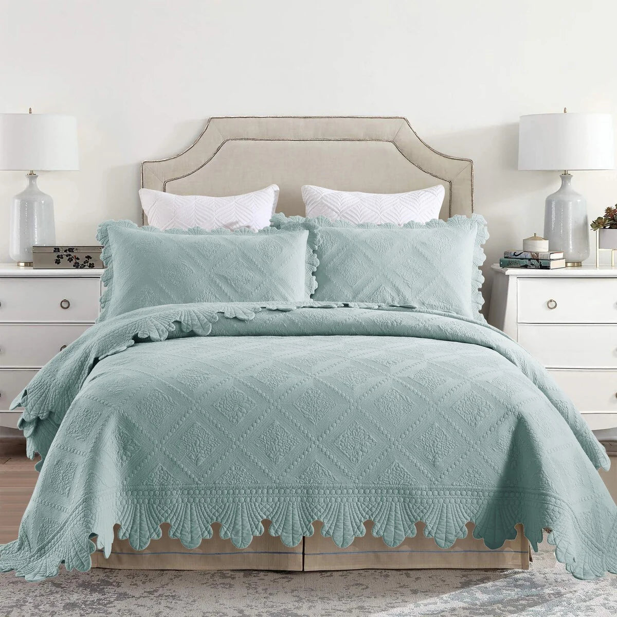 MarCielo 3Pcs 100% Cotton Oversized Quilt Bedspread Coverlet Set TK