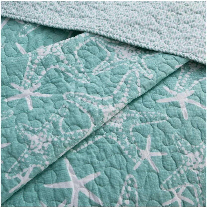 DESIGN STUDIO Starfish Blue Coastal Cotton Reversible Quilt Set
