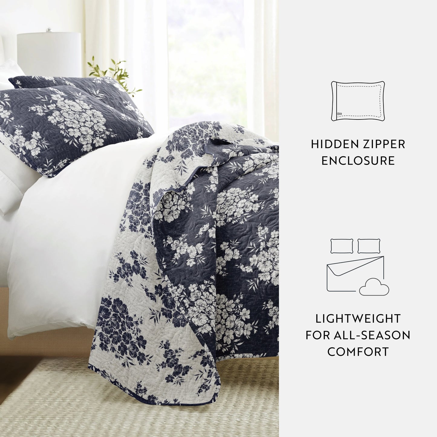 Becky Cameron All Season 3 Piece Distressed Bouquet Reversible Quilt Set