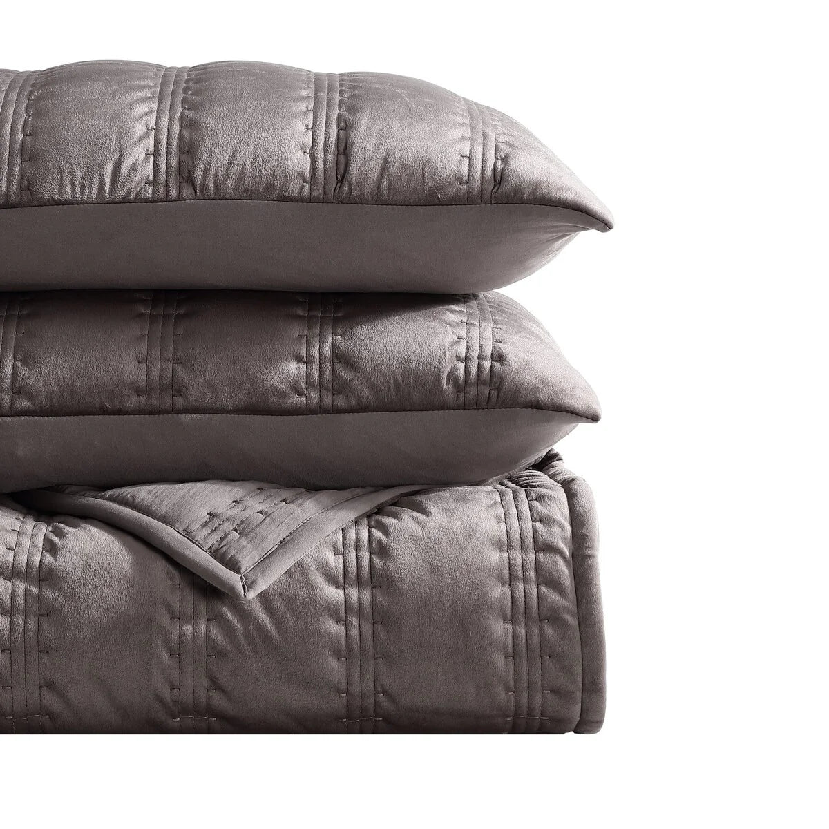 Vera Wang Velvet Linear Stitch Solid Quilt Set