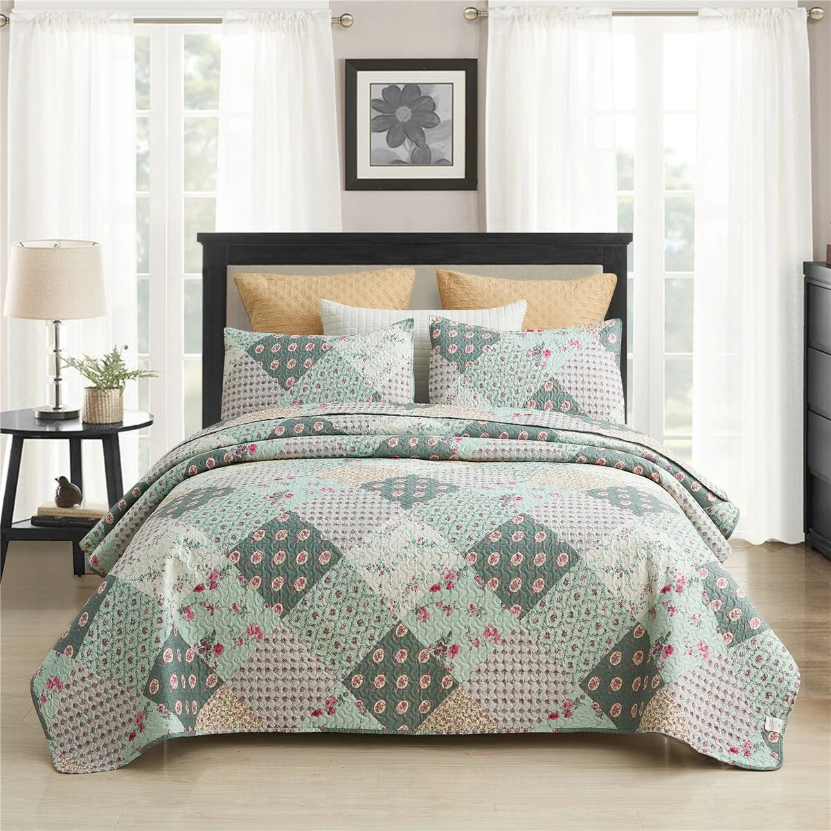 Vintage Rose Reversible Quilt Set, Bedspread, Coverlet