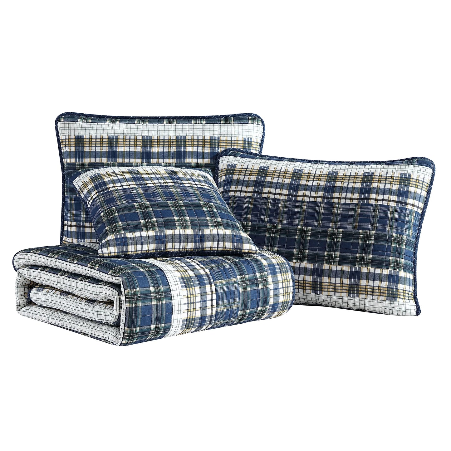 Nautica Marina Cove Blue Cotton Reversible Quilt Bonus Set