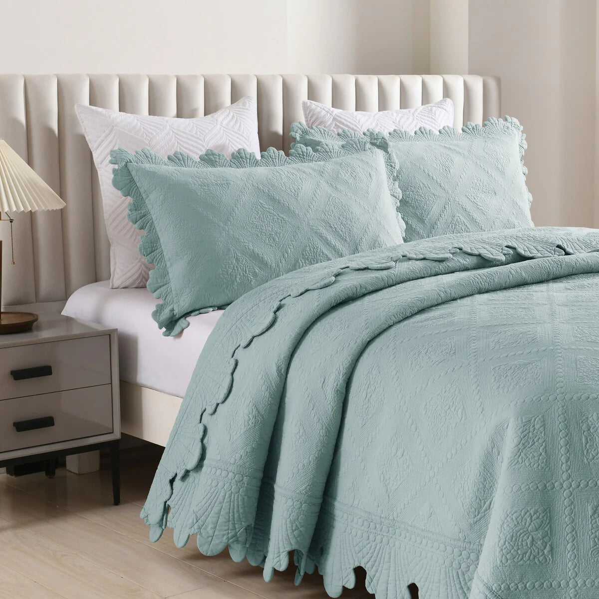 MarCielo 3Pcs 100% Cotton Oversized Quilt Bedspread Coverlet Set TK