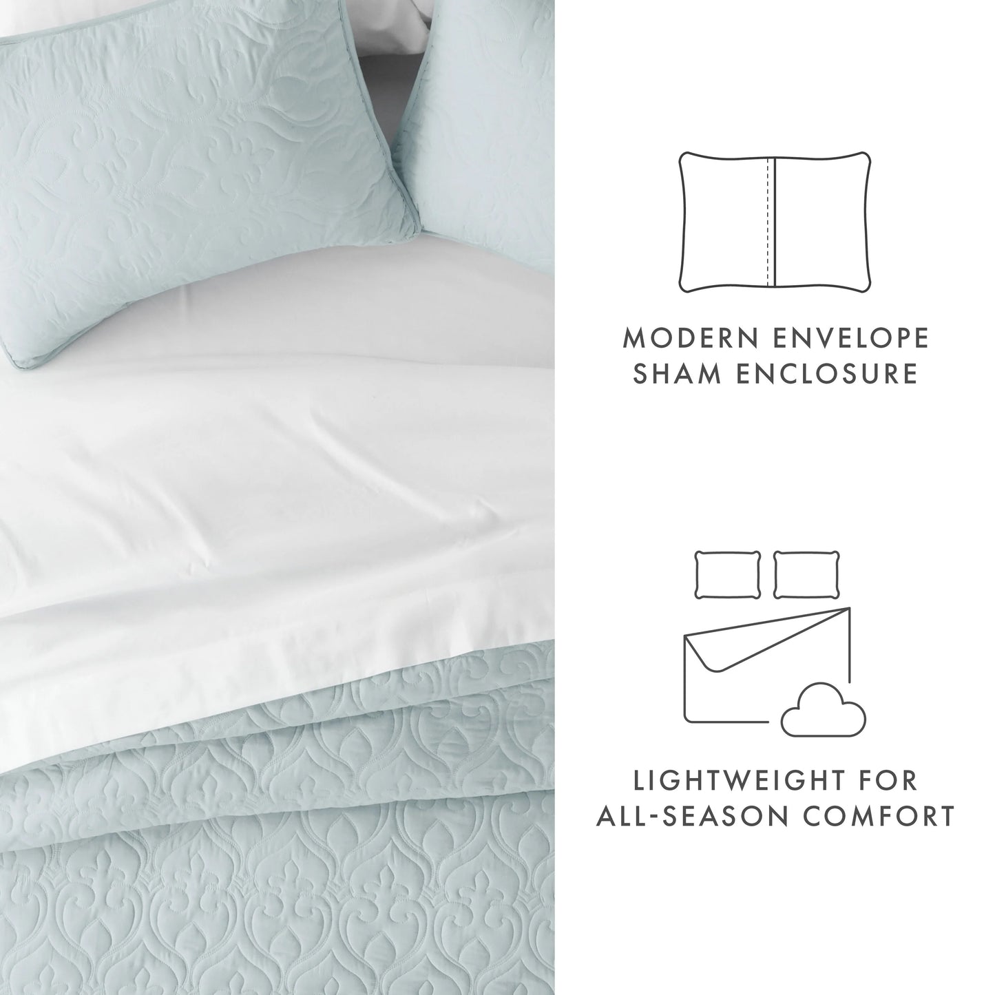 Soft Essentials Premium Ultra Soft Damask Pattern Quilted Coverlet Set
