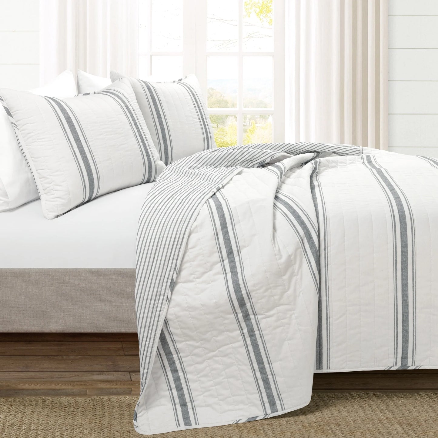 Lush Decor Farmhouse Stripe 3 Piece Quilt Set