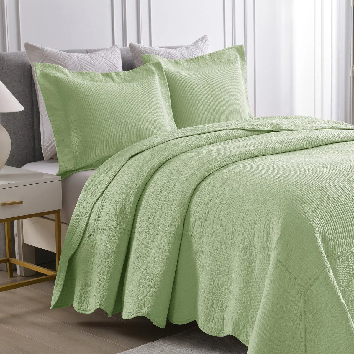 MarCielo 3 Piece Embroidered 100% Cotton Oversized Quilt Bedspread Set TG