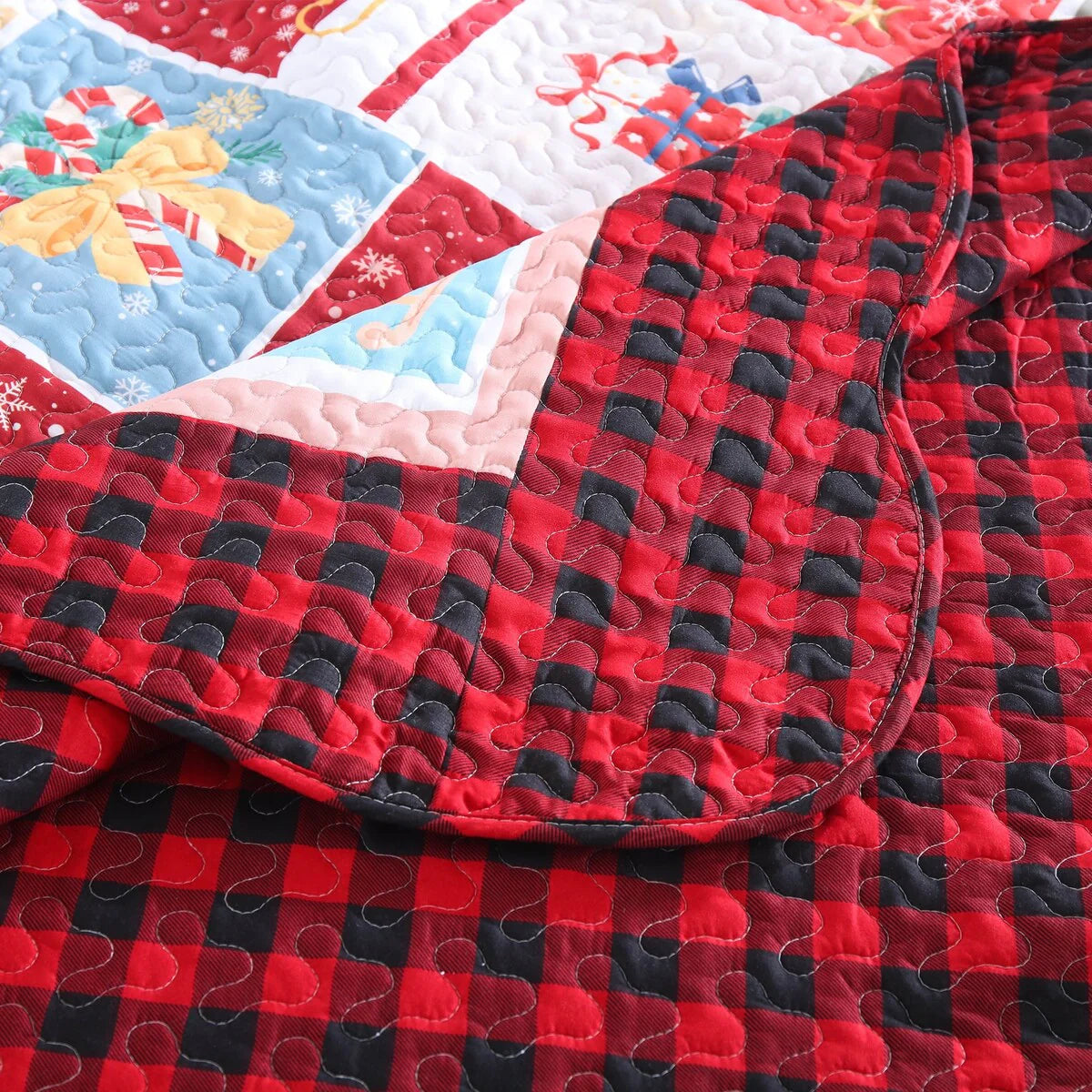 MarCielo 3 Pcs Festive Christmas Quilt Bedspread Set Holiday Bedding C104