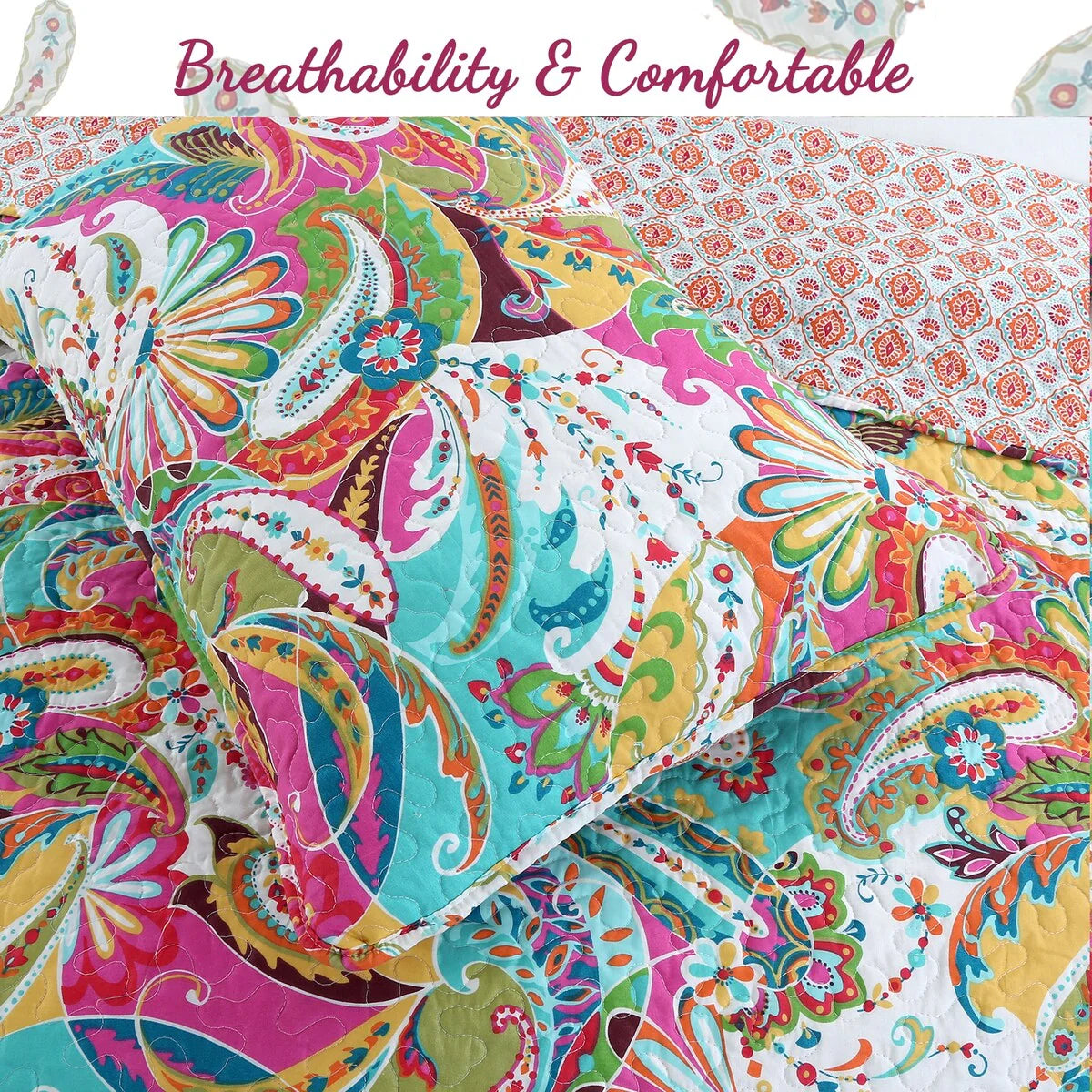 Flourish Colorful Floral Reversible 3-Piece Quilt Bedding Set