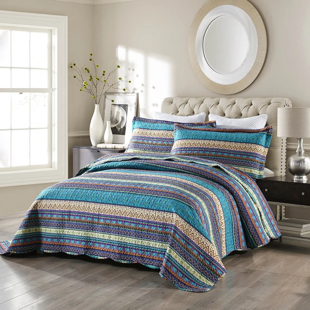Purple Bohemian Quilt Bedspread Set