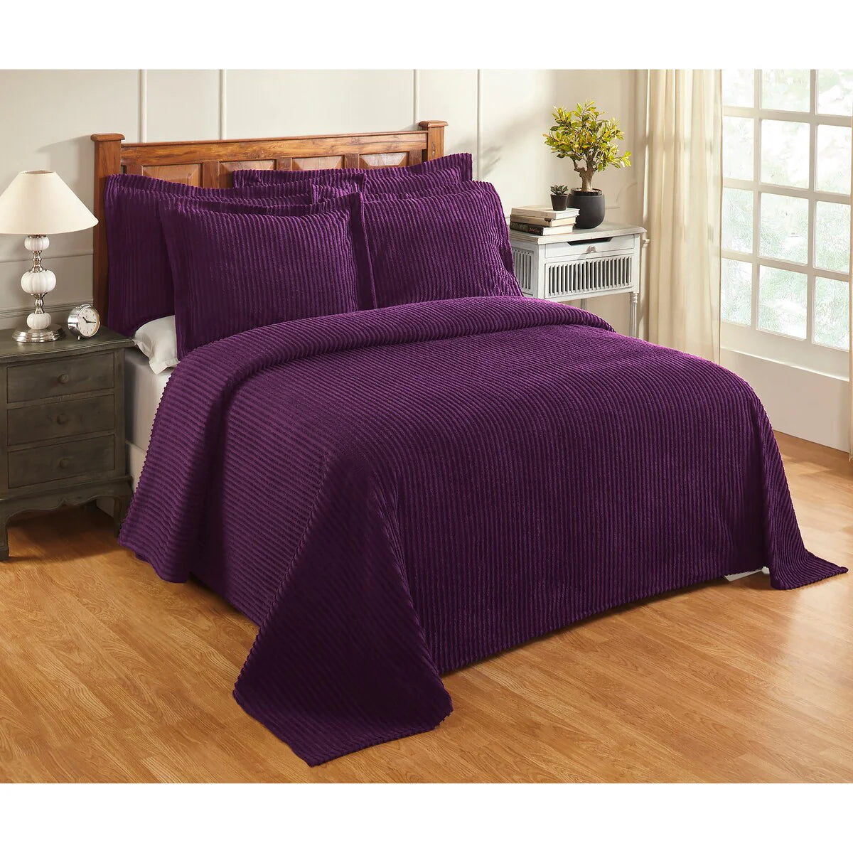Better Trends Chenille Bedspread Set w/Sham 100% Cotton Soft Lightweight All-Season Fluffy & Cozy Bedding Set Jullian Collection