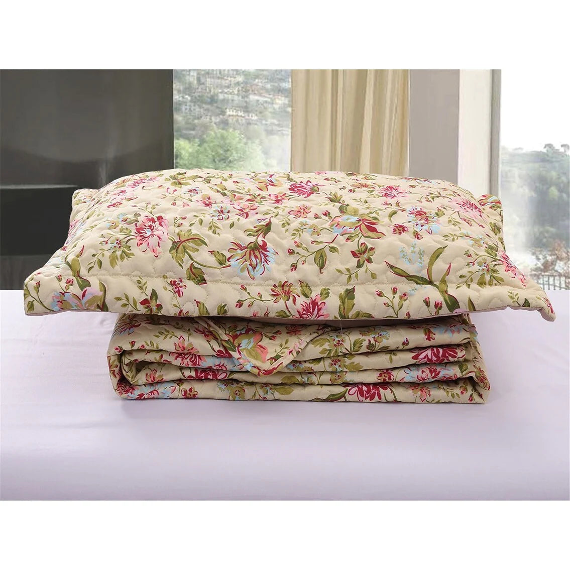 3 Piece Retro Printed Reversible Quilt Set