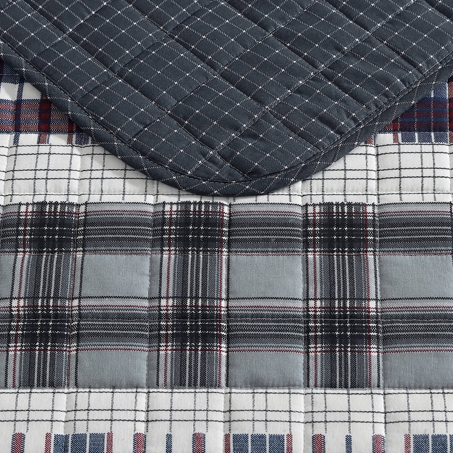 Nautica Marina Cove Grey Cotton Reversible Quilt Bonus Set