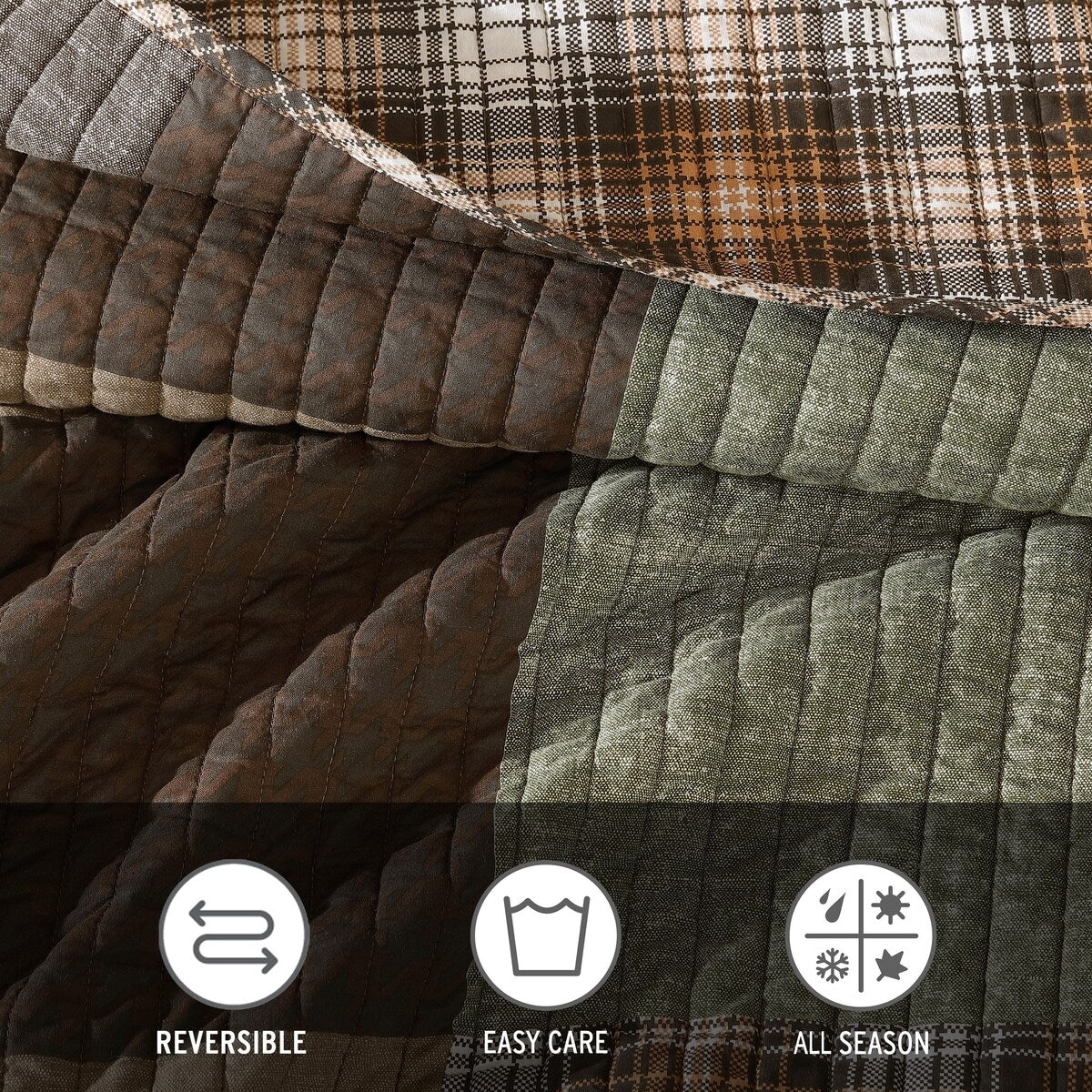Eddie Bauer Classic Patchwork Cotton Reversible Green Quilt Set