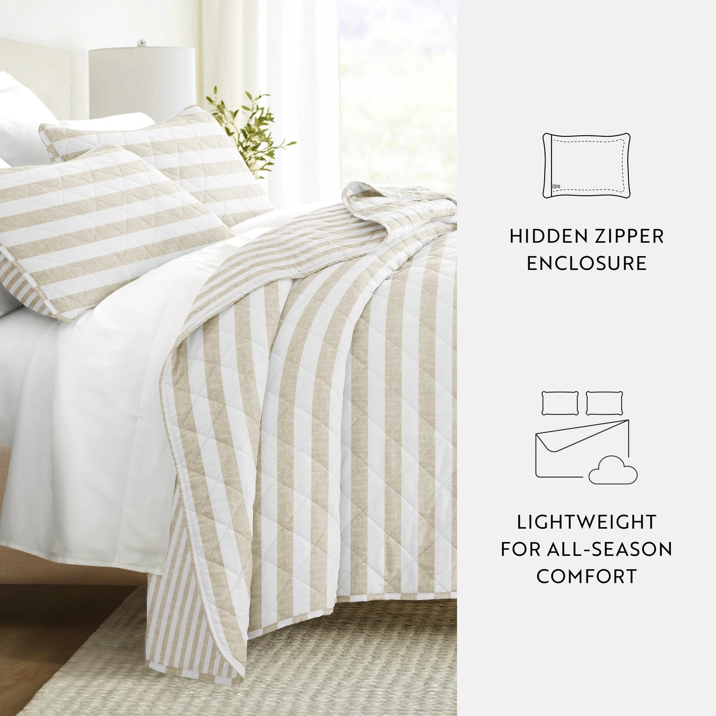 Becky Cameron All Season 3 Piece Striped Reversible Quilt Set