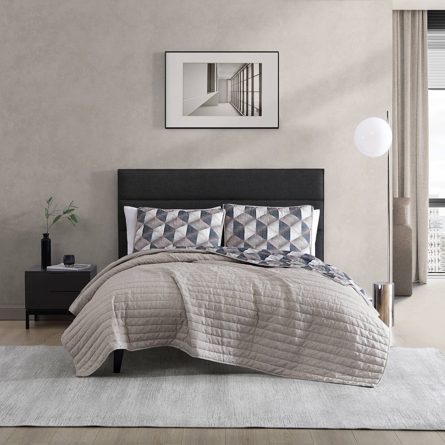 Kenneth Cole New York Gridwork - Brown Quilt & Sham Set