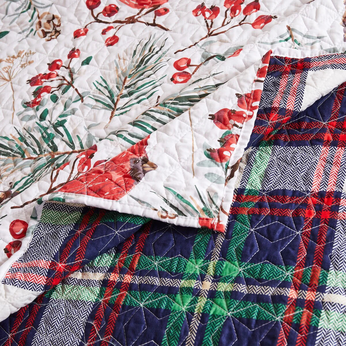 Greenland Home Cardinal Plaid Winter Wonderland Reversible Quilt Set