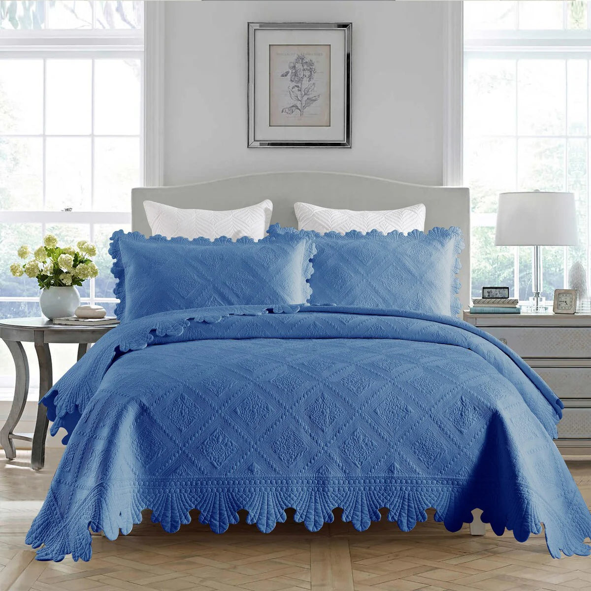 MarCielo 3Pcs 100% Cotton Oversized Quilt Bedspread Coverlet Set TK