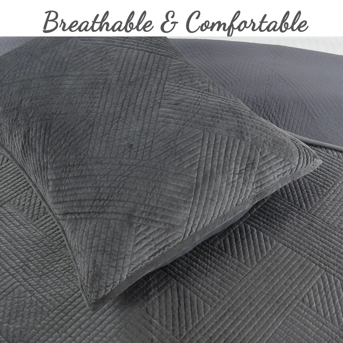 Cozy Line Soft Velvet Basket Weave Stripe Solid Poly Cotton Quilt Bedding Set