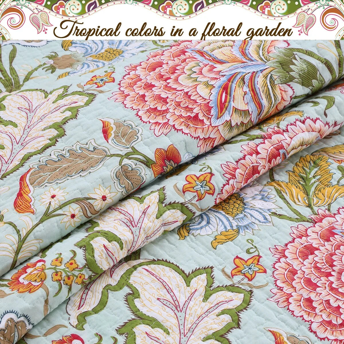 Cozy Line Aregada Floral Cotton 3-piece Reversible Quilt Bedding Set