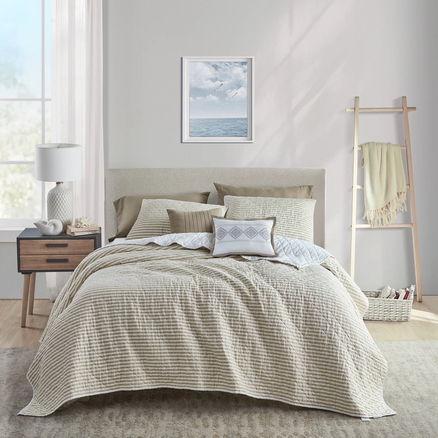 Wonderful 5 Piece Striped Coverlet Set