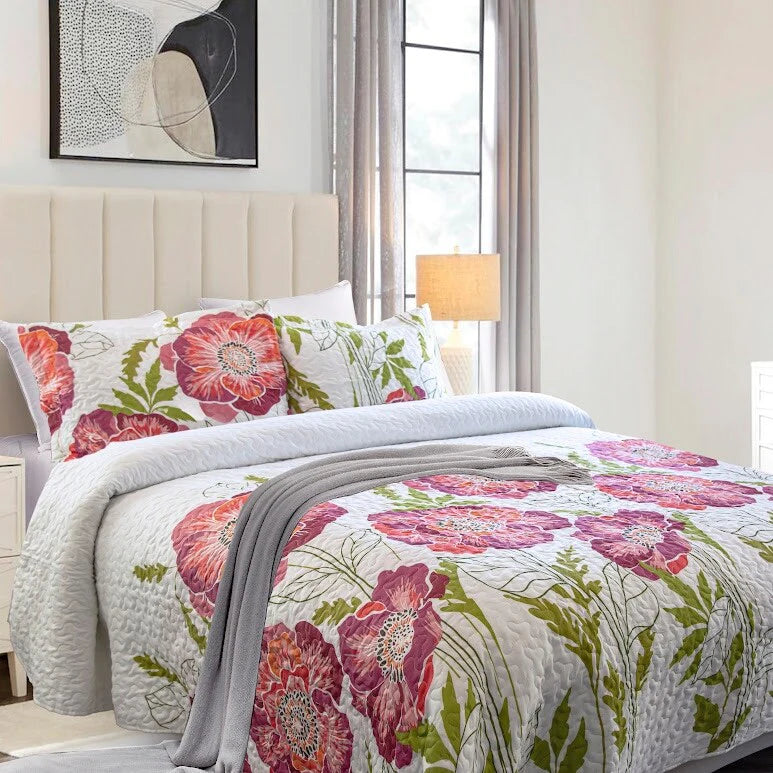 Oversized Pink Floral Quilt Set