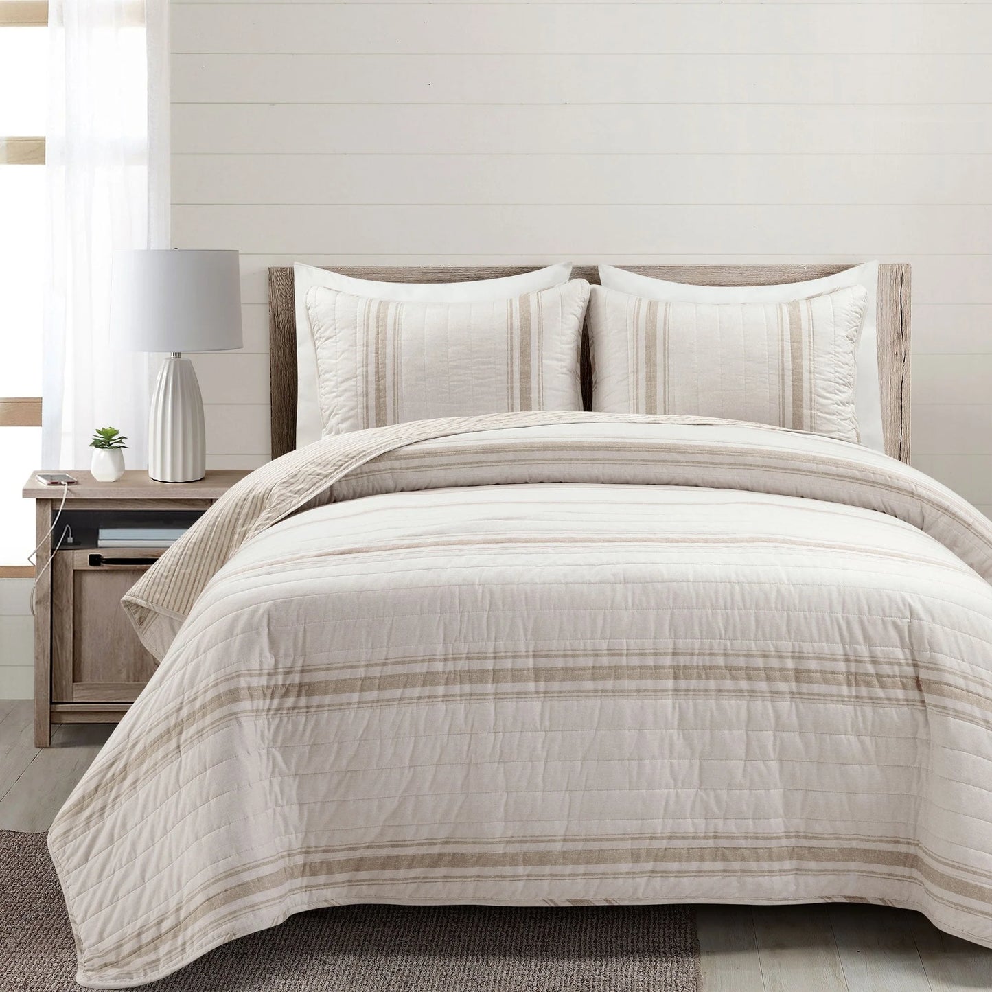 Lush Decor Farmhouse Stripe 3 Piece Quilt Set