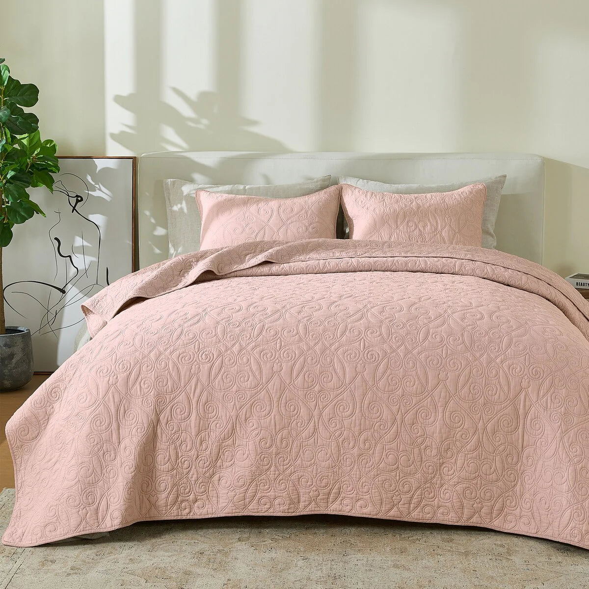 Patina Vie Maison 100% Cotton Stitched 3 Piece Quilt and Sham Set