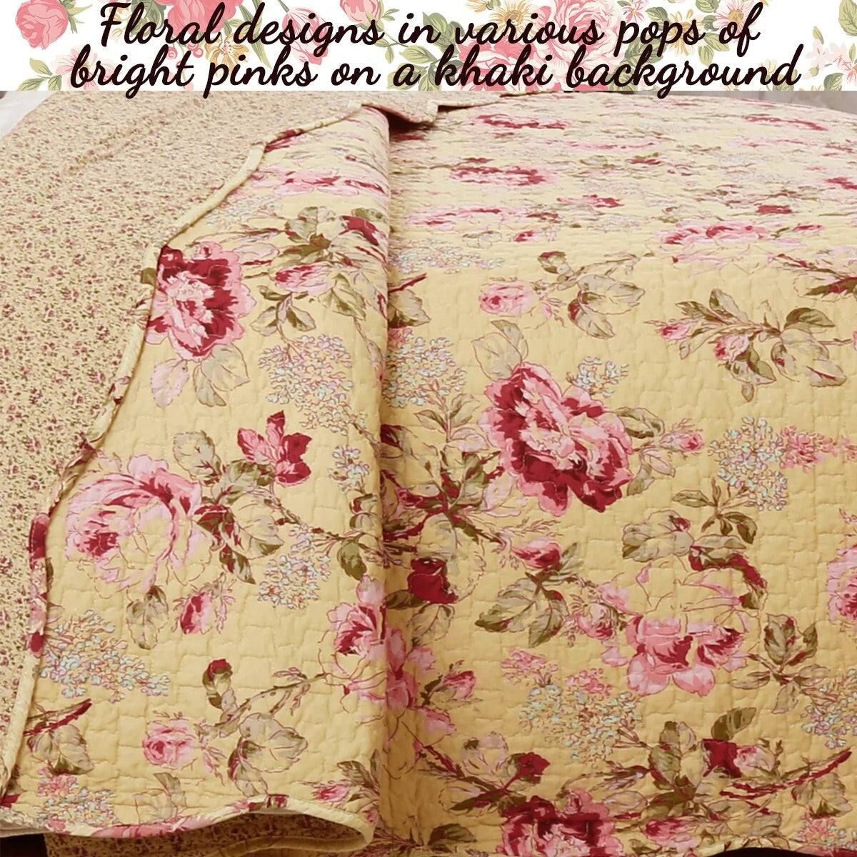 Porch & Den Gladiola Pink Rose Cottage Cotton Quilt Bedding Set