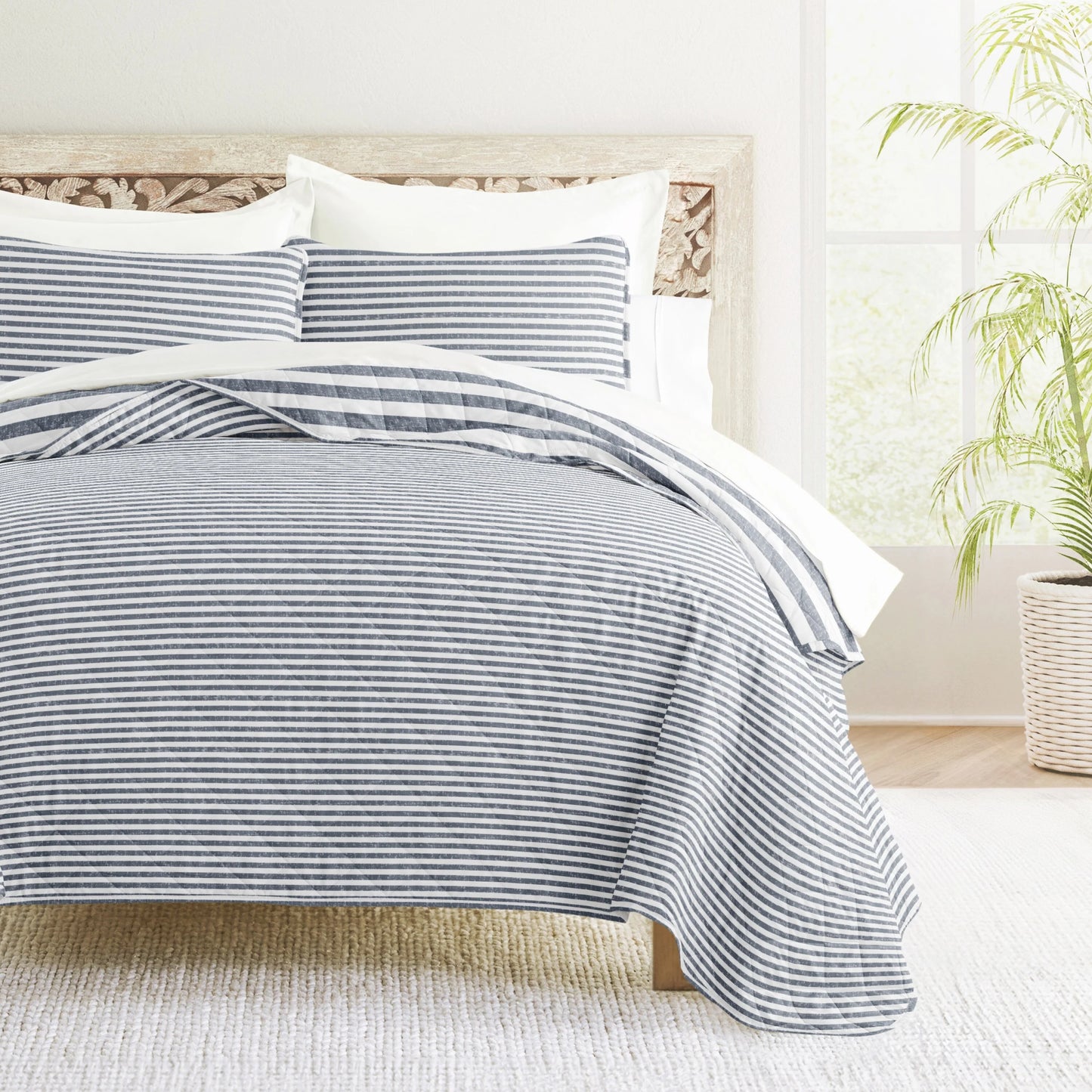 Becky Cameron All Season 3 Piece Striped Reversible Quilt Set