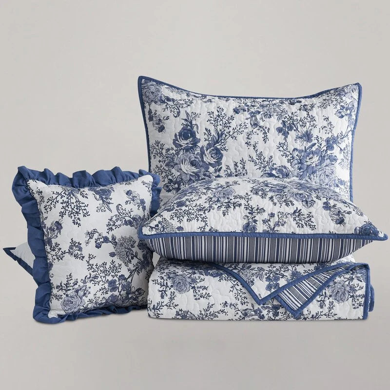 Wonderful 5-Piece Cotton Quilt Set Floral Printed Bedding Set