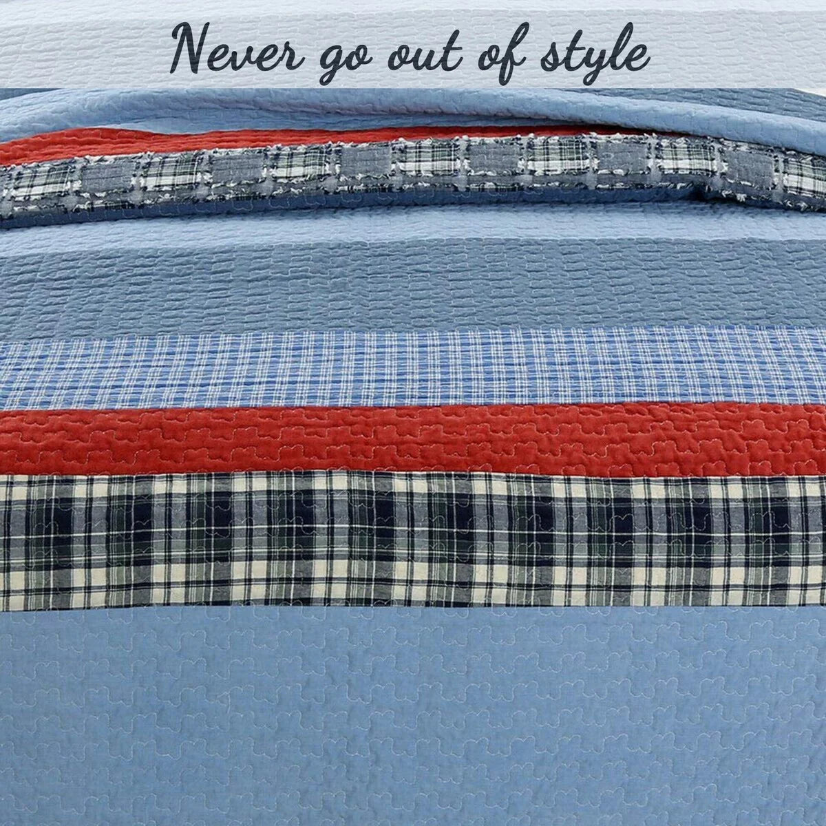 Cozy Line Varsity Navy Red Stripe Denim Cotton Quilt Bedding Set