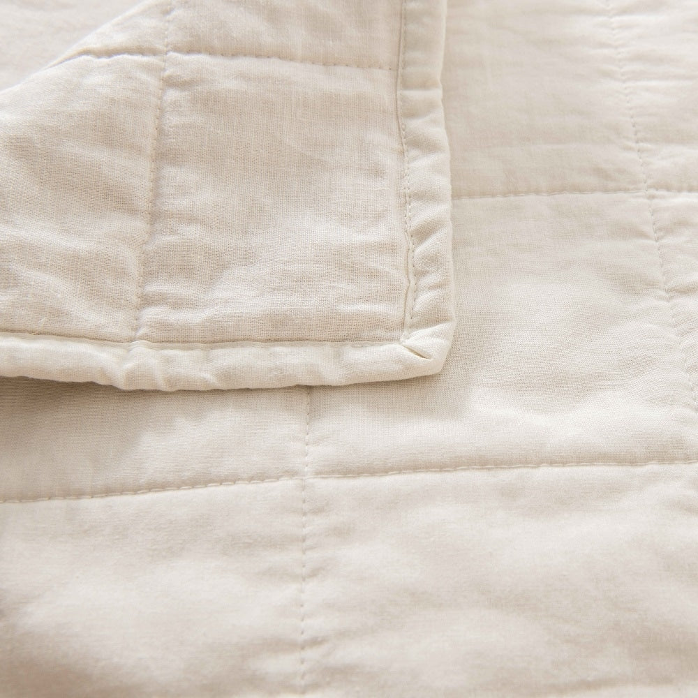 WHOLINENS Box Stitch Stone Washed Linen Blend Quilt & Pillow Shams Set