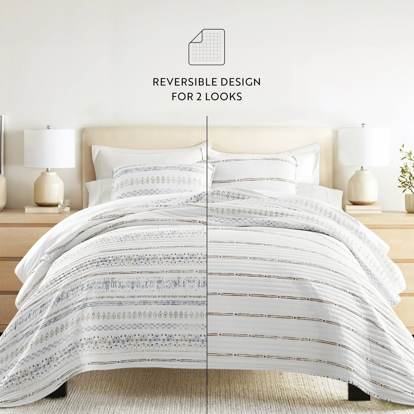 Becky Cameron All Season 3 Piece Striped Reversible Quilt Set