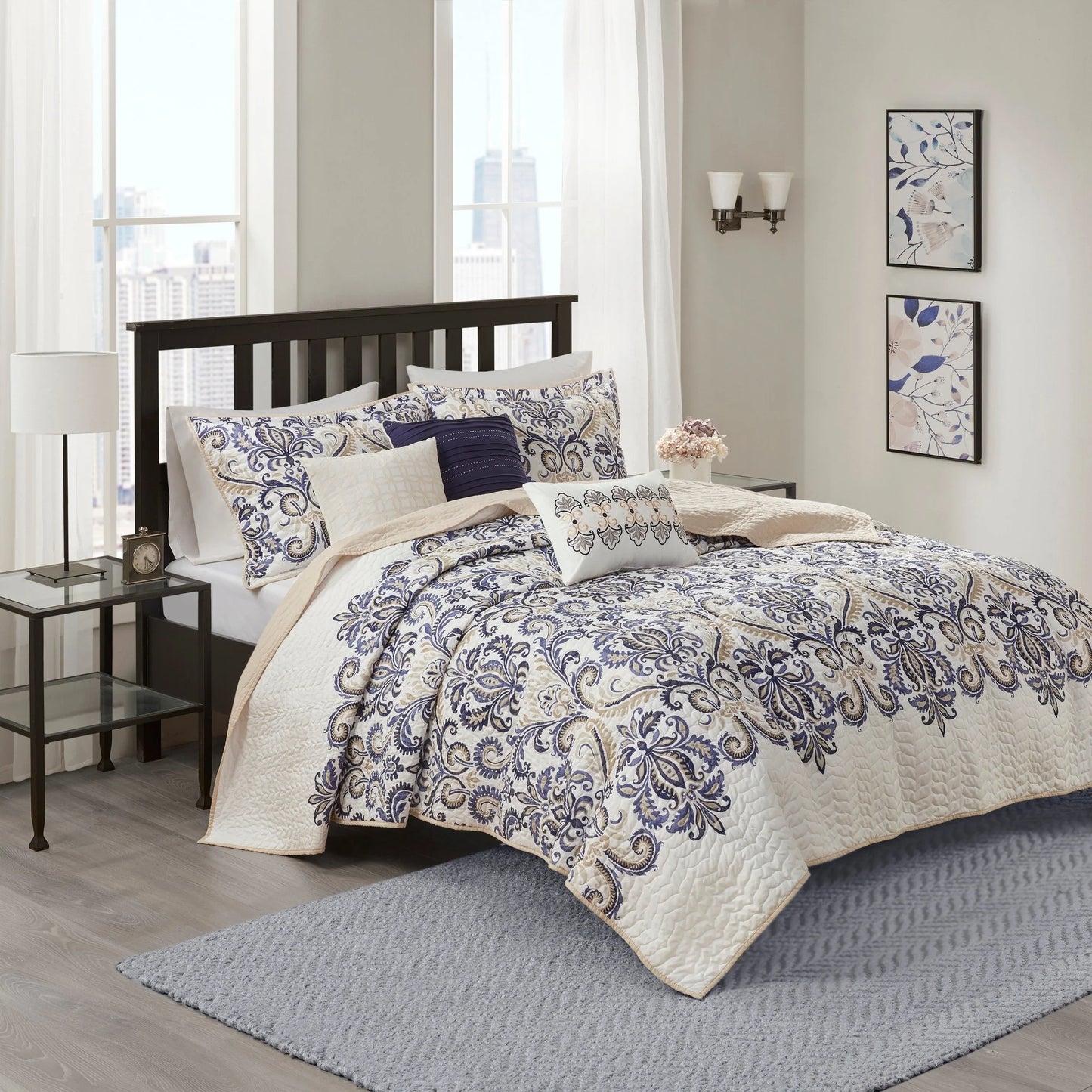 Madison Park Cardiff 6 Piece Reversible Quilt Set with Throw Pillows
