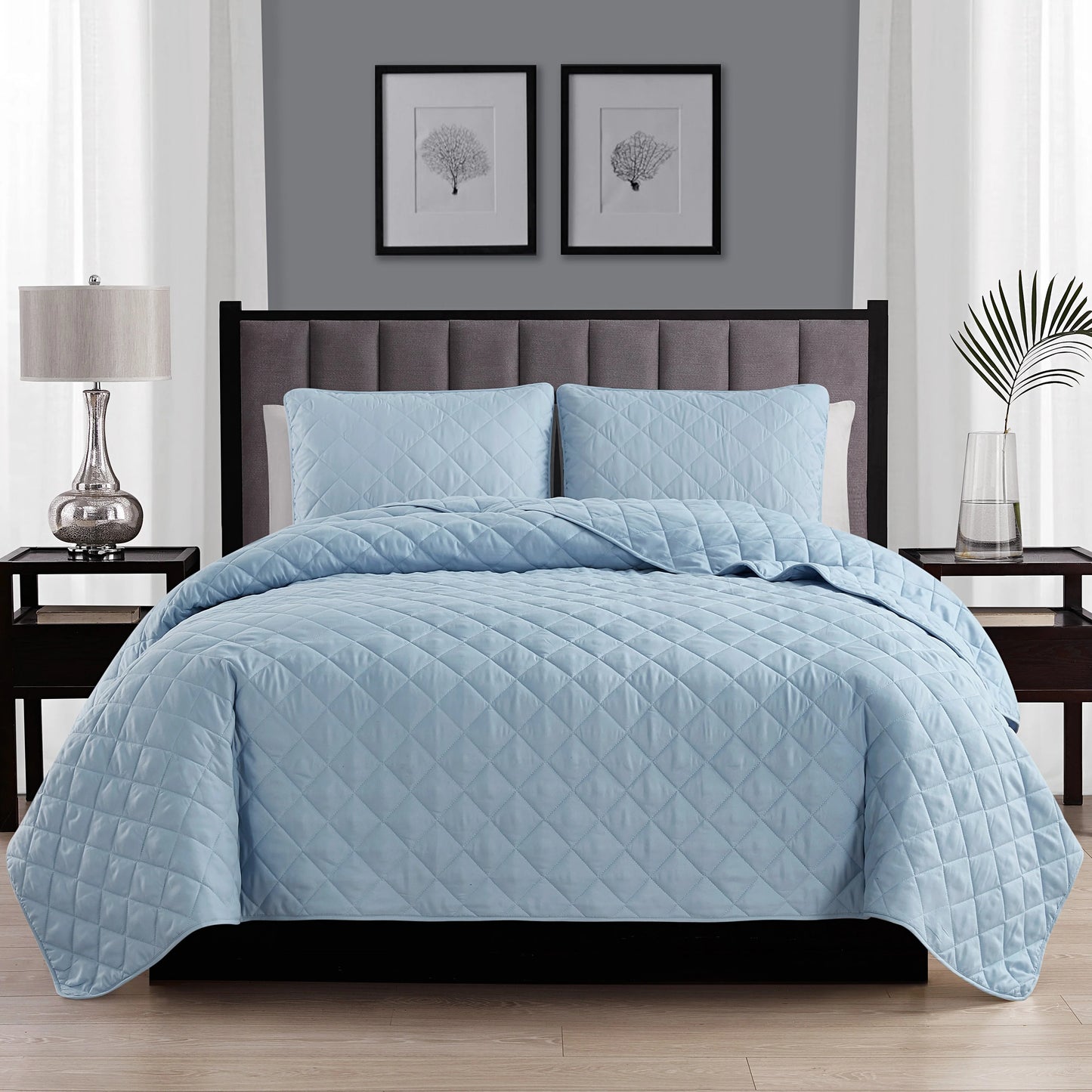 Modern Ultra Soft Microfiber Traditional Diamond Quilting Coverlet Quilt Set