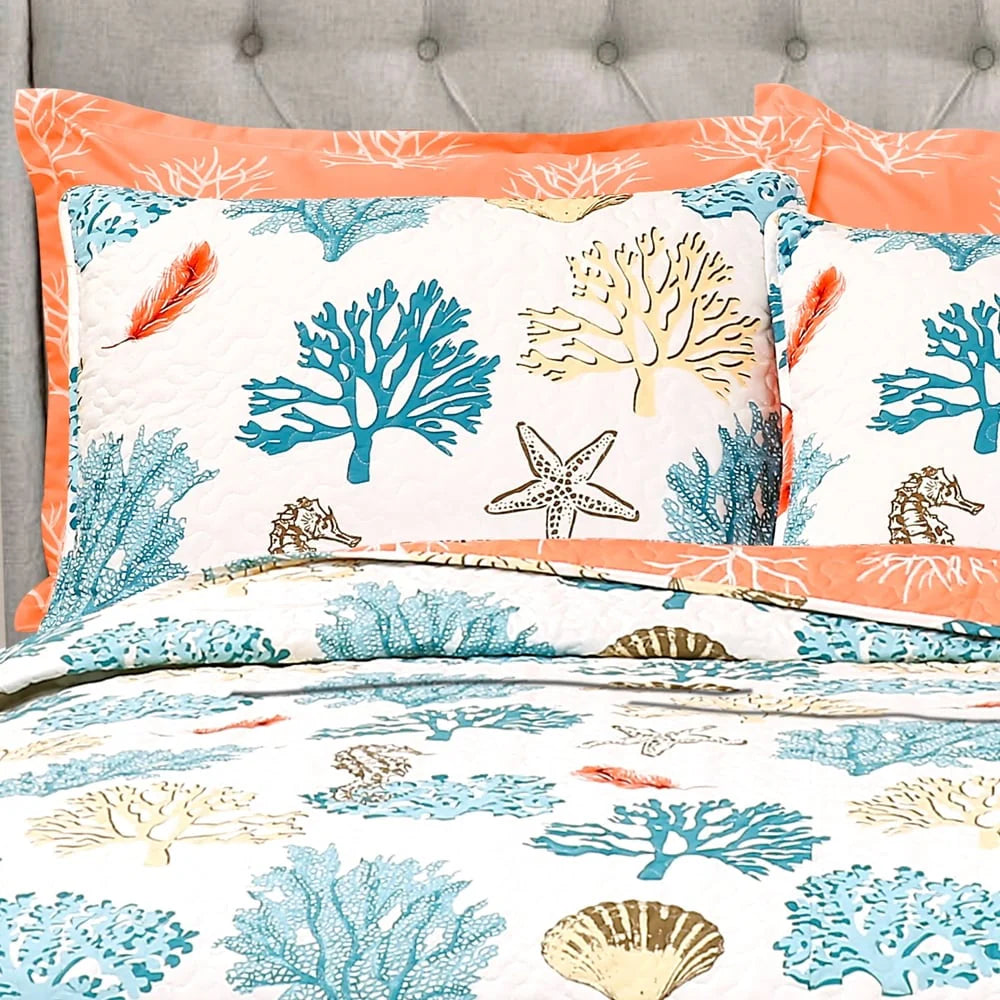 Lush Decor Coastal Reef Feather 7-piece Quilt Set