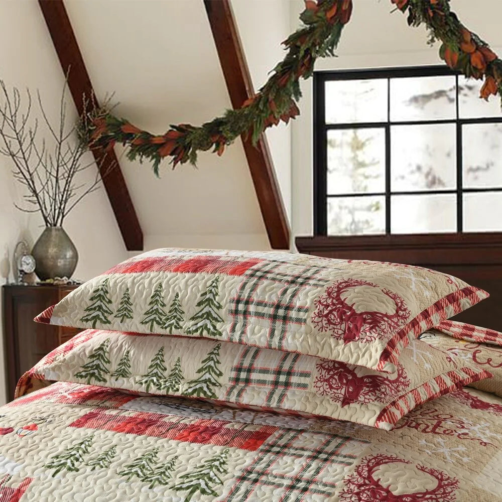 Plaid Patchwork Christmas Quilt Bedding Set