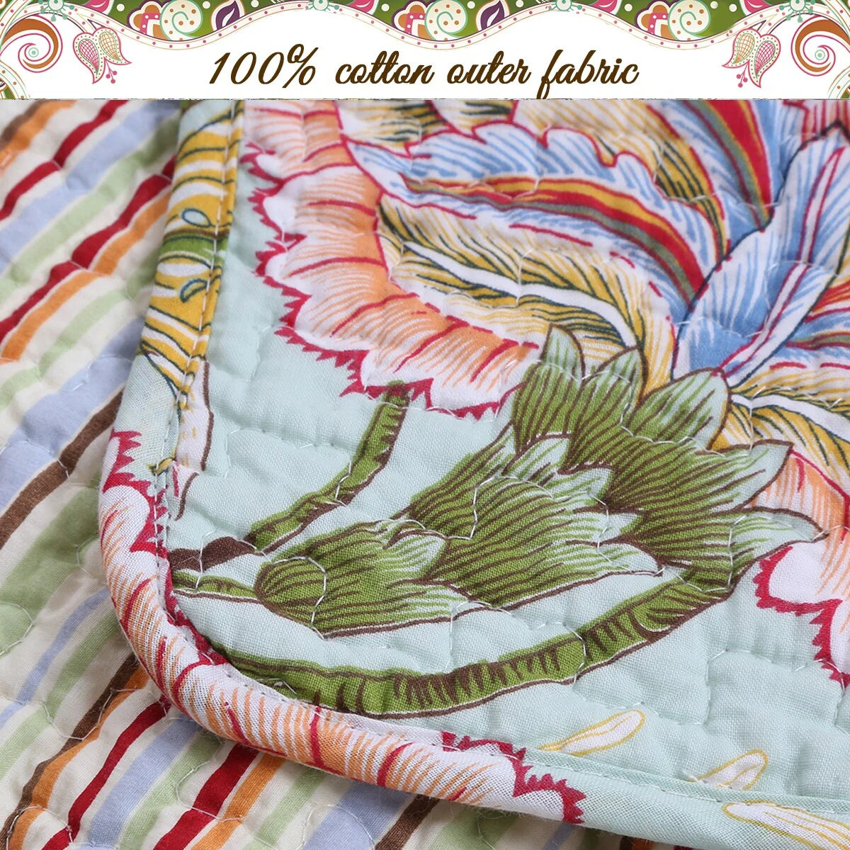 Cozy Line Aregada Floral Cotton 3-piece Reversible Quilt Bedding Set