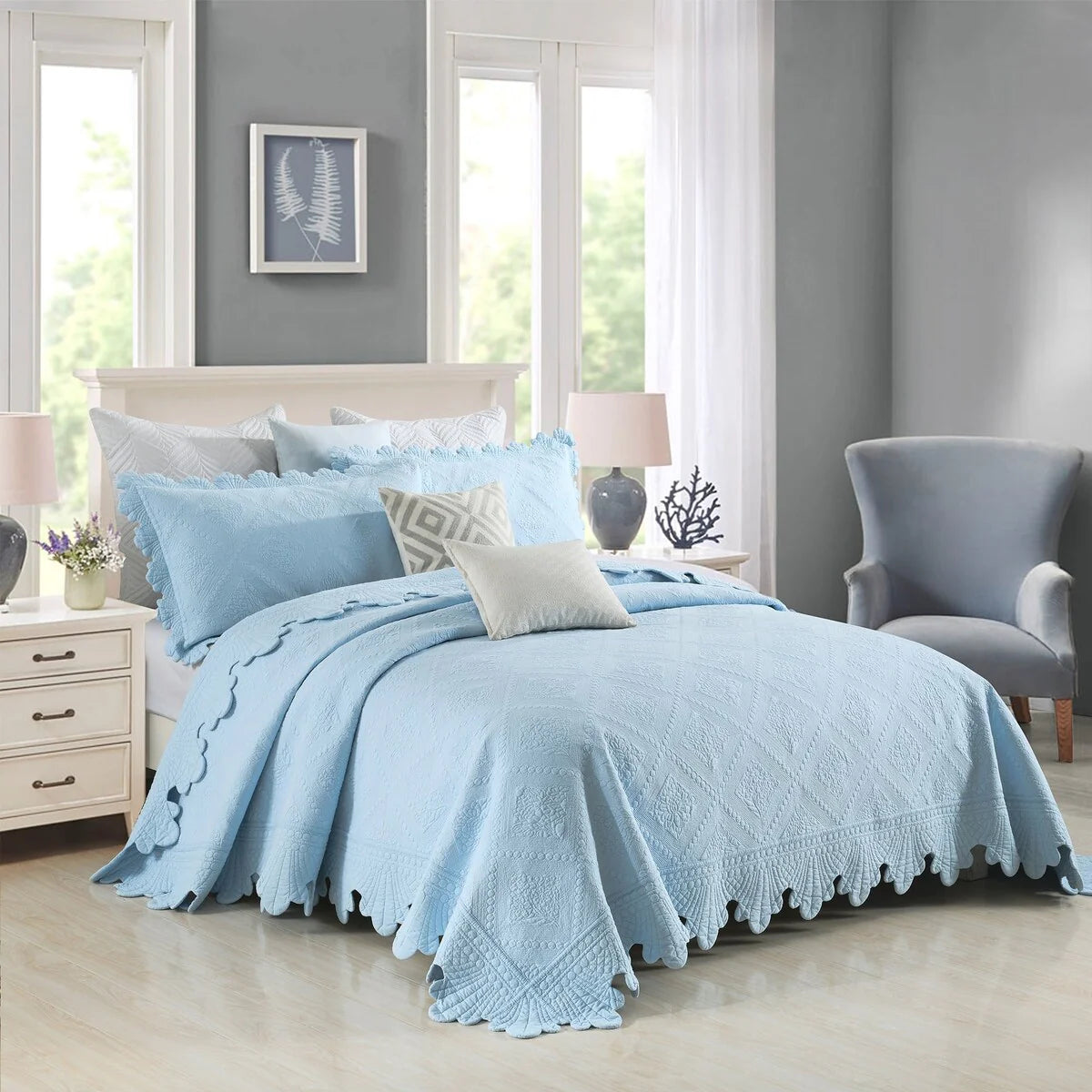 MarCielo 3Pcs 100% Cotton Oversized Quilt Bedspread Coverlet Set TK