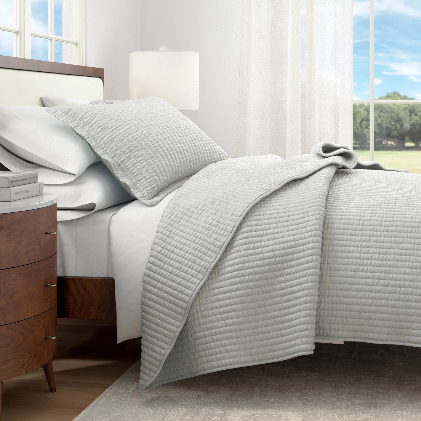 Linery & Co. Detailed Channel Stitch Microfiber Quilt Set With Shams.