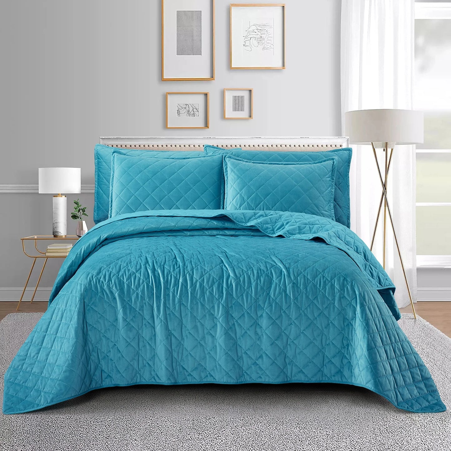 Serenta Velvet Quilts 5 Piece Ultra Soft Floor Touching Bedspread Set